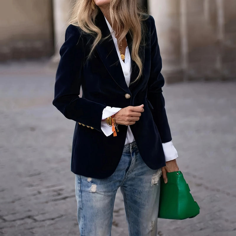 Blazer Velvet Chic™ – Veste Slim Col Revers Velours Femme