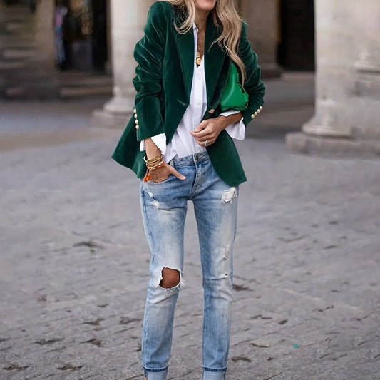 Blazer Velvet Chic™ – Veste Slim Col Revers Velours Femme