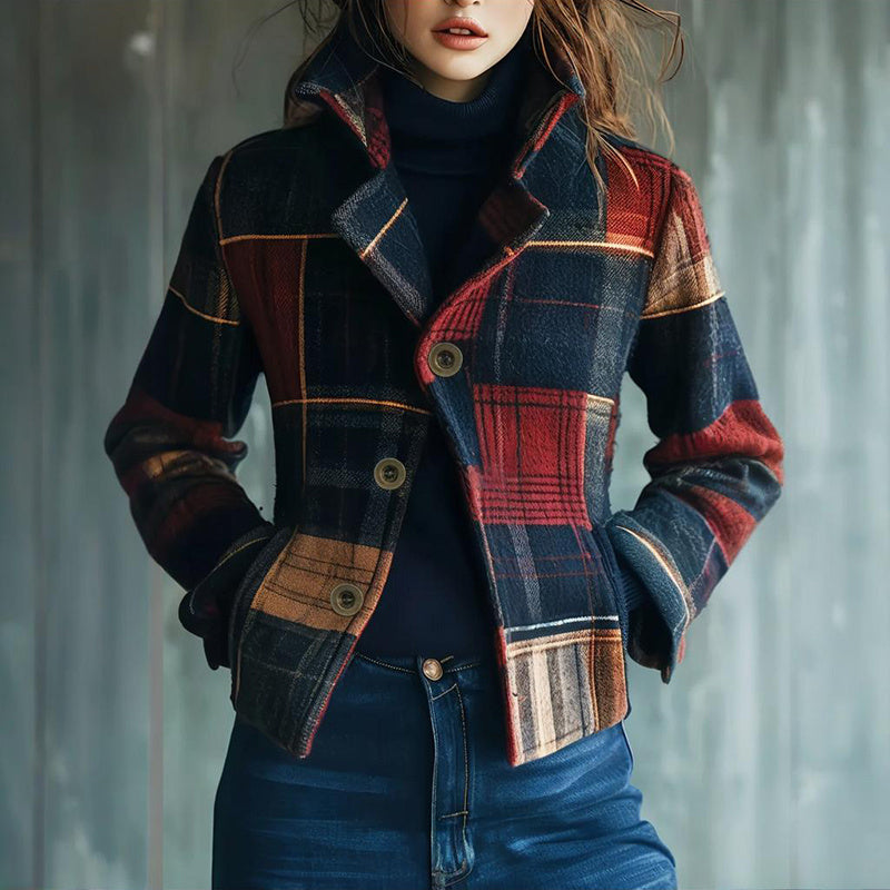 Blazer Vintage Élégance™ – Veste Femme à Col Montant & Boutons Uniques