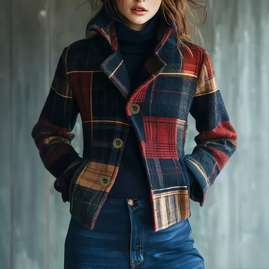 Blazer Vintage Élégance™ – Veste Femme à Col Montant & Boutons Uniques