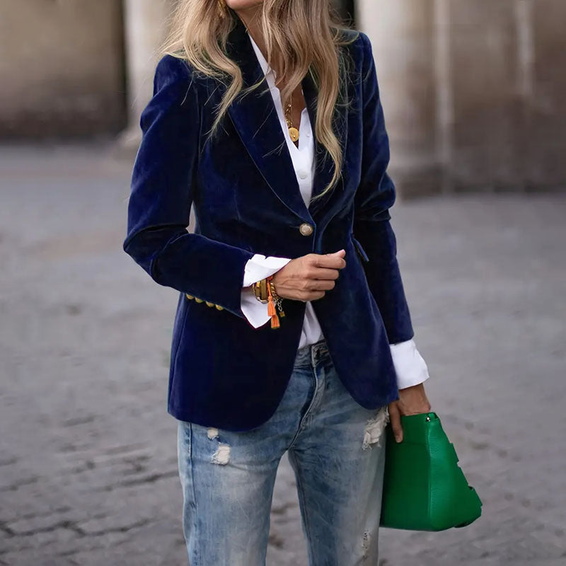 Blazer Velvet Chic™ – Veste Slim Col Revers Velours Femme