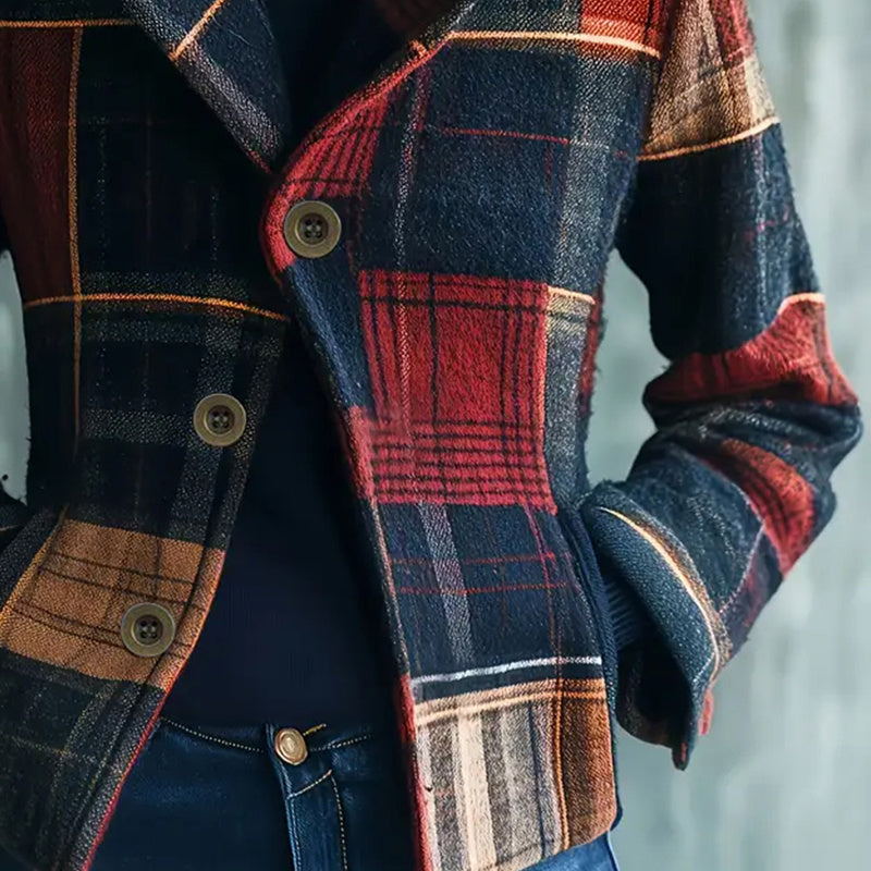 Blazer Vintage Élégance™ – Veste Femme à Col Montant & Boutons Uniques