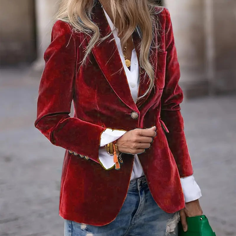 Blazer Velvet Chic™ – Veste Slim Col Revers Velours Femme