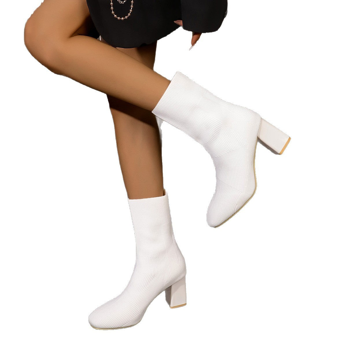 Boots Tricot Chic™ – Bottines Femme à Talon Haut et Maille Tricotée