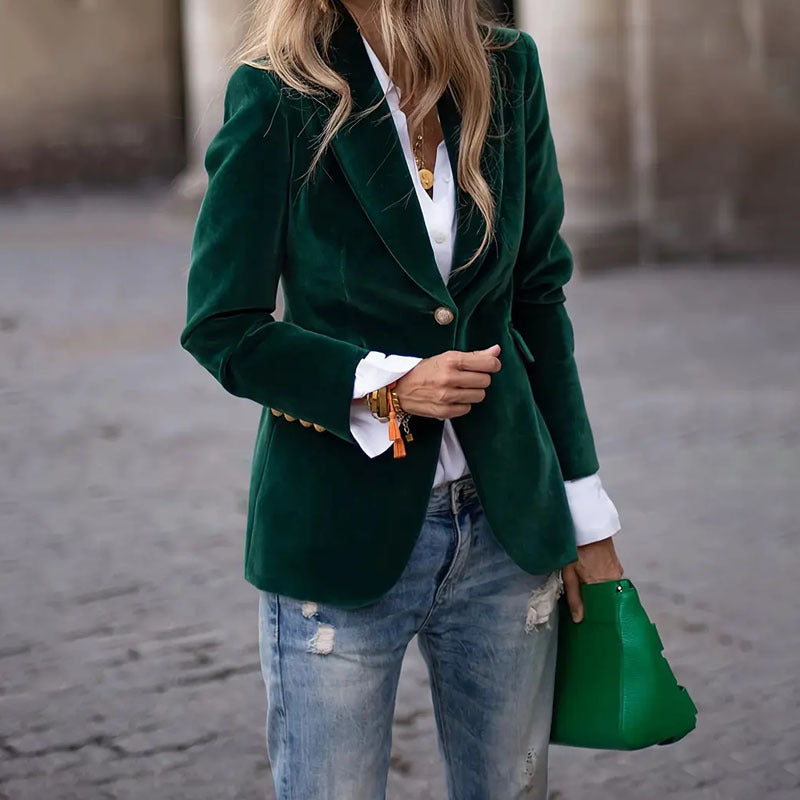 Blazer Velvet Chic™ – Veste Slim Col Revers Velours Femme