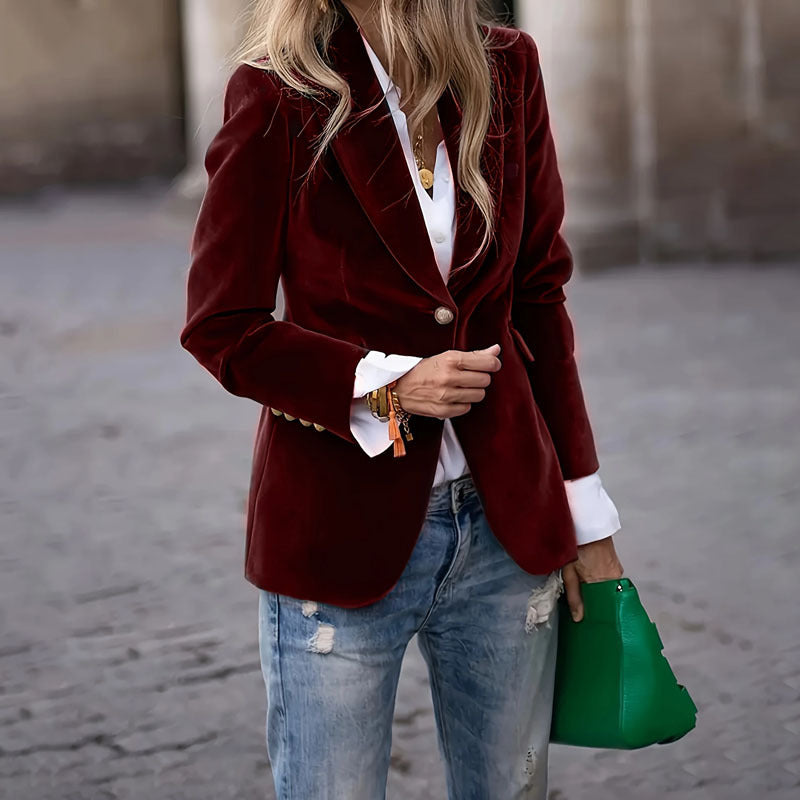 Blazer Velvet Chic™ – Veste Slim Col Revers Velours Femme