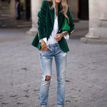 Blazer Velvet Chic™ – Veste Slim Col Revers Velours Femme