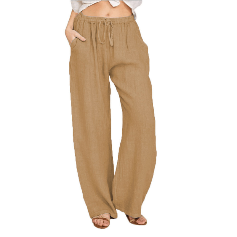 Liva™ – Pantalon Léger à Taille Élastique & Poches brun