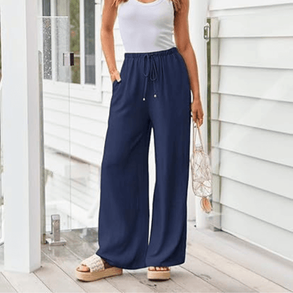 Liva™ – Pantalon Léger à Taille Élastique & Poches bleu marine