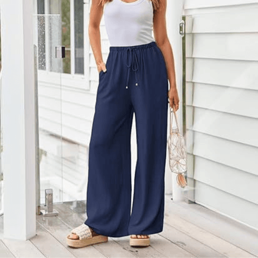 Liva™ – Pantalon Léger à Taille Élastique & Poches bleu marine