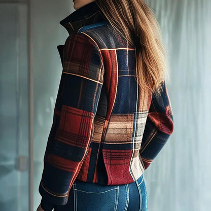 Blazer Vintage Élégance™ – Veste Femme à Col Montant & Boutons Uniques