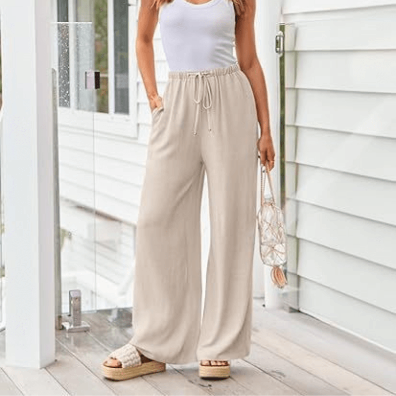 Liva™ – Pantalon Léger à Taille Élastique & Poches blanc