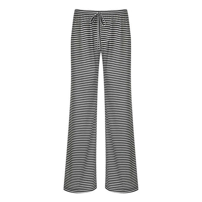 Zaraï™ – Pantalon Rayé à Lien Ajustable Noire