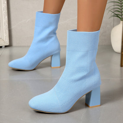 Boots Tricot Chic™ – Bottines Femme à Talon Haut et Maille Tricotée