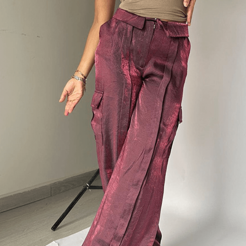 Pantalon droit fluide tissu brillant Liberty™ couleur Lotus