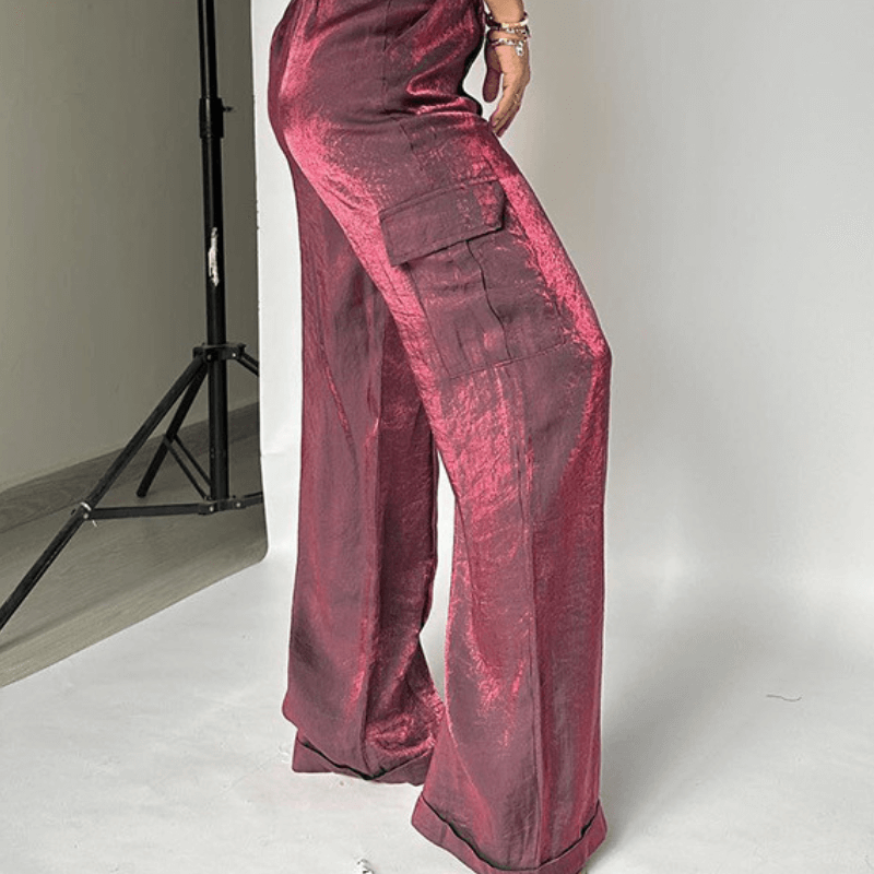 Pantalon droit fluide tissu brillant Liberty™ couleur Lotus