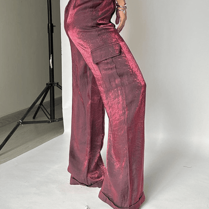 Pantalon droit fluide tissu brillant Liberty™ couleur Lotus