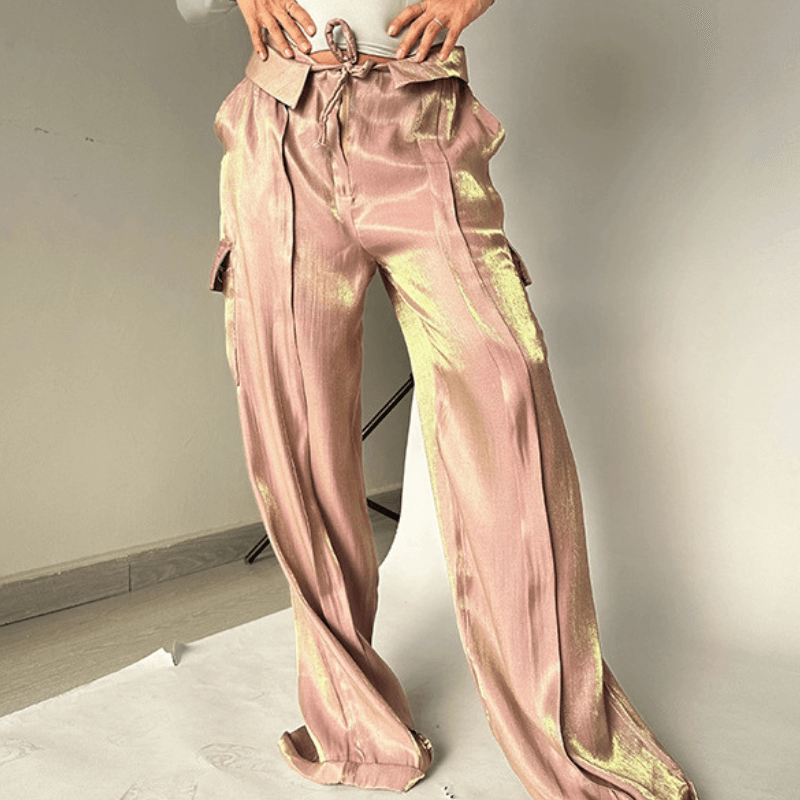 Pantalon droit fluide tissu brillant Liberty™ couleur Violet