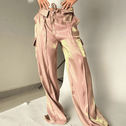 Pantalon droit fluide tissu brillant Liberty™ couleur Violet