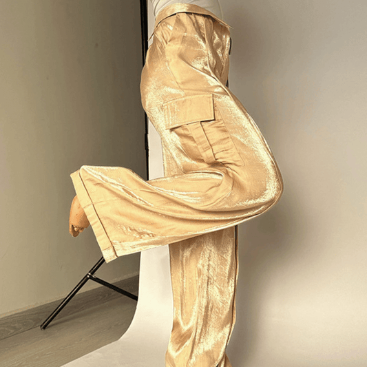 Pantalon droit fluide tissu brillant Liberty™ couleur or