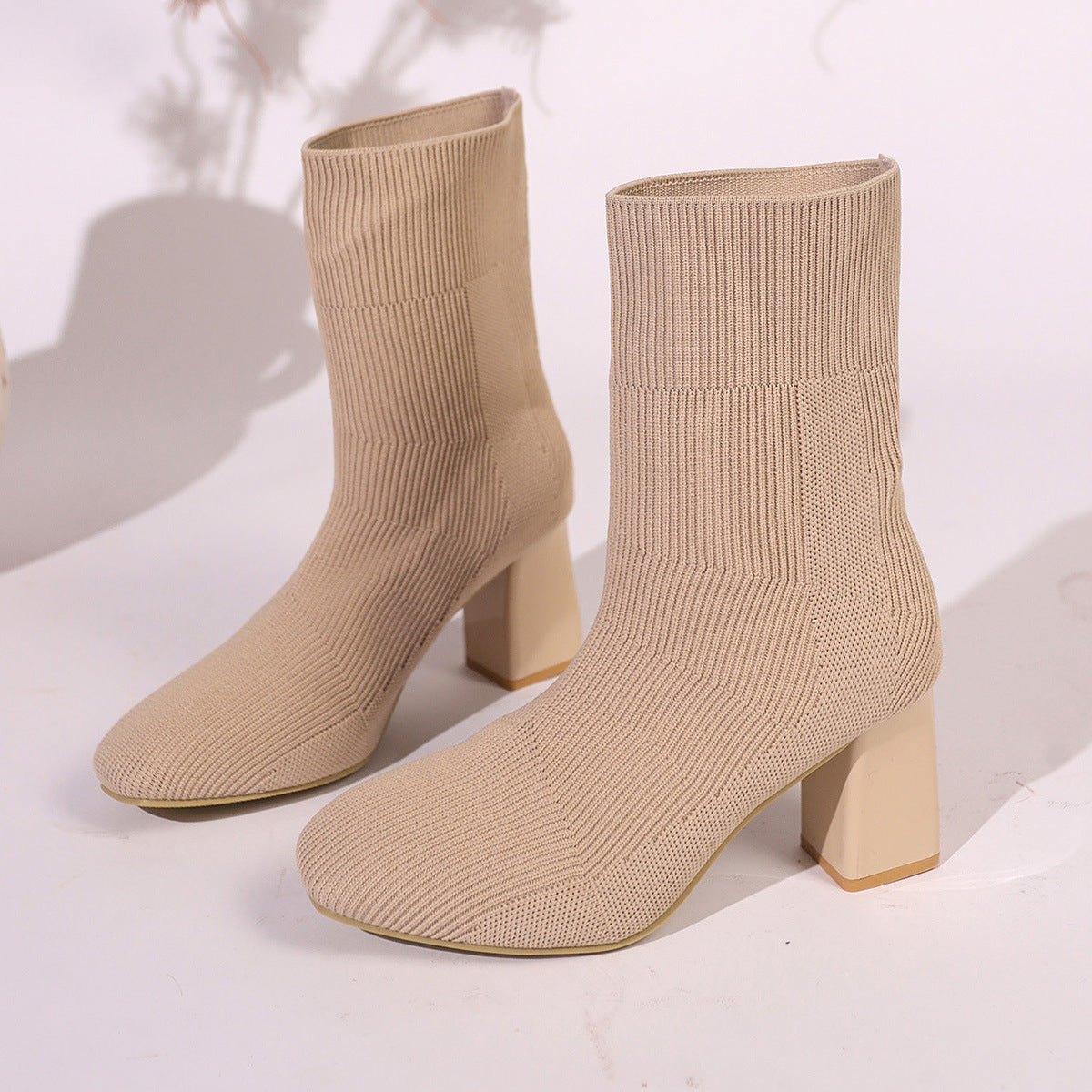 Boots Tricot Chic™ – Bottines Femme à Talon Haut et Maille Tricotée